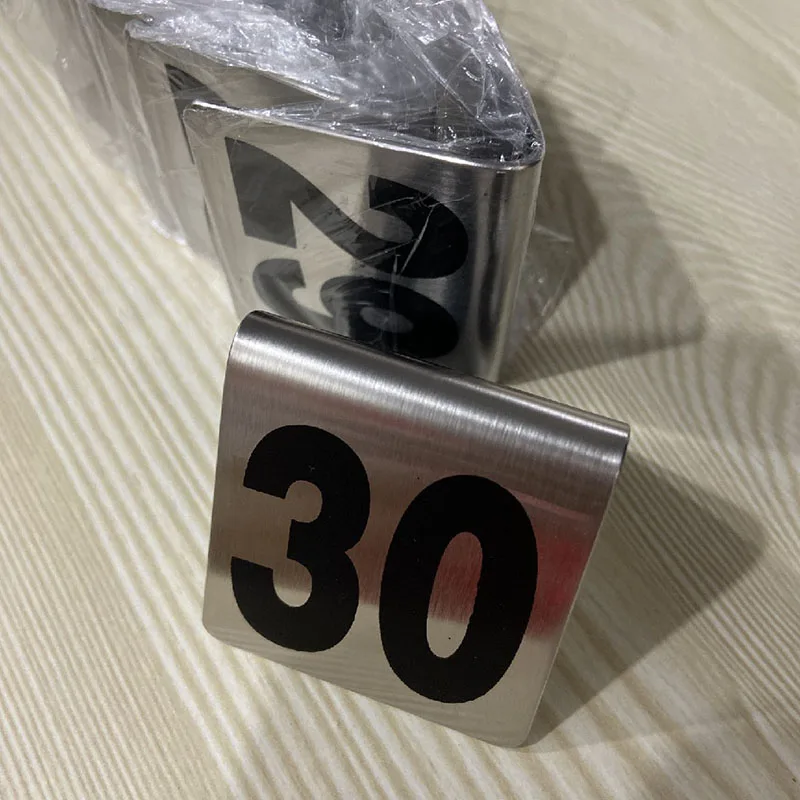 10Pcs Double Sides Stainless Steel Table Numbers 1-50 Signs Plates Restaurant Cafe Bar Place Table Marker Desk Digit Card Holder