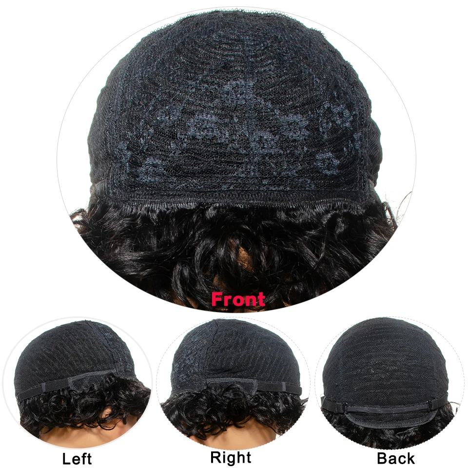 Pelucas de cabello humano brasileño Remy para mujer, Pelo Corto con corte Pixie y flequillo, suelto y rizado, hecho a máquina, 0051