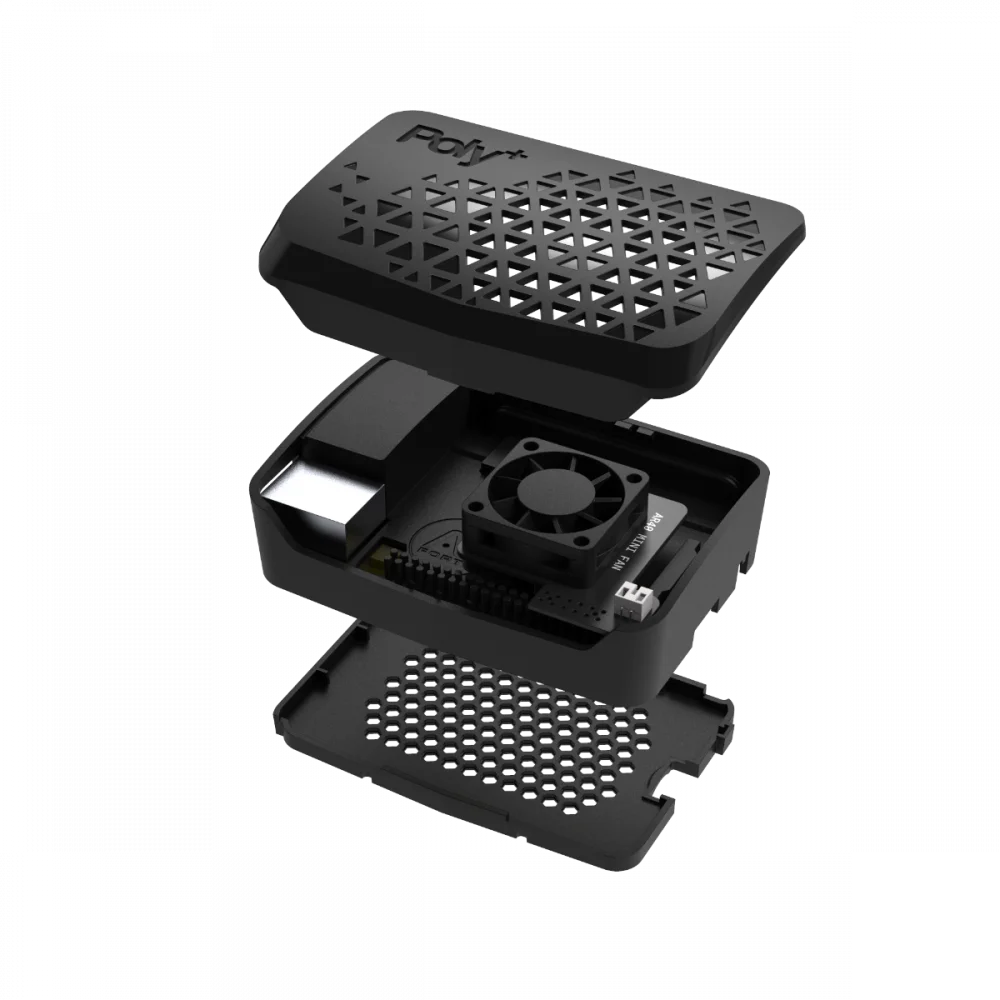 Raspberry Pi 4 Argon POLY+ geventileerde behuizing met PWN-ventilator Koperen koellichamen Koelradiator ABS Shell voor Raspberry Pi 4 Model B