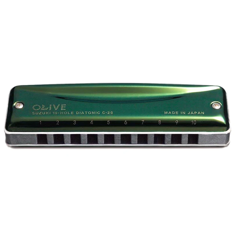 Suzuki Olive – Harmonica Diatonic, 10 trous, bleu harpe, clé de C Olive vert, qualité professionnelle, Instruments de musique japonais C20