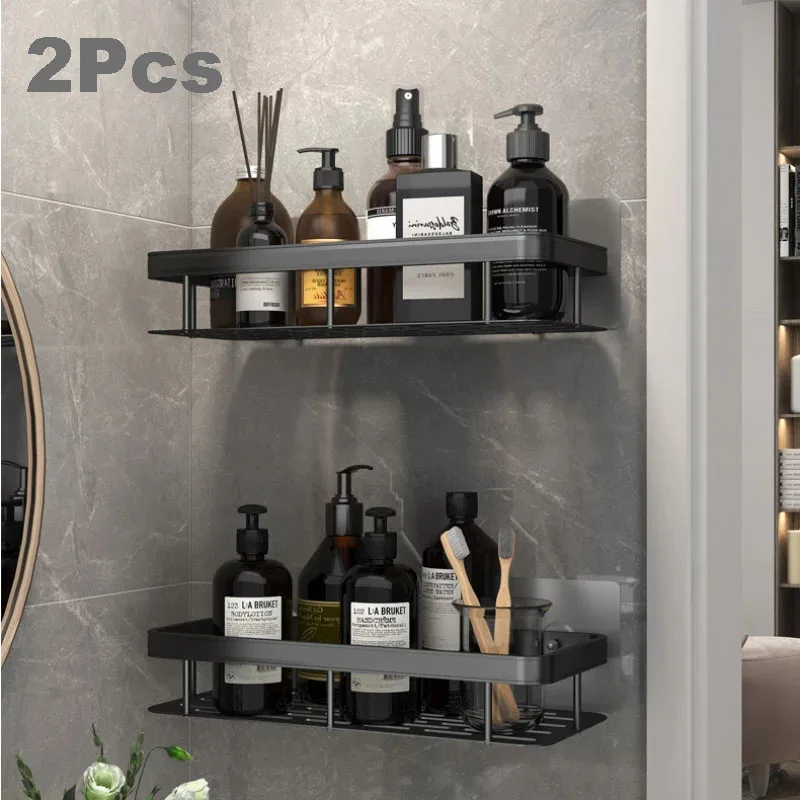 Soporte de champú para baño, estante de ducha sin perforaciones, estantes de esquina, organizador de almacenamiento de cocina, juego de accesorios