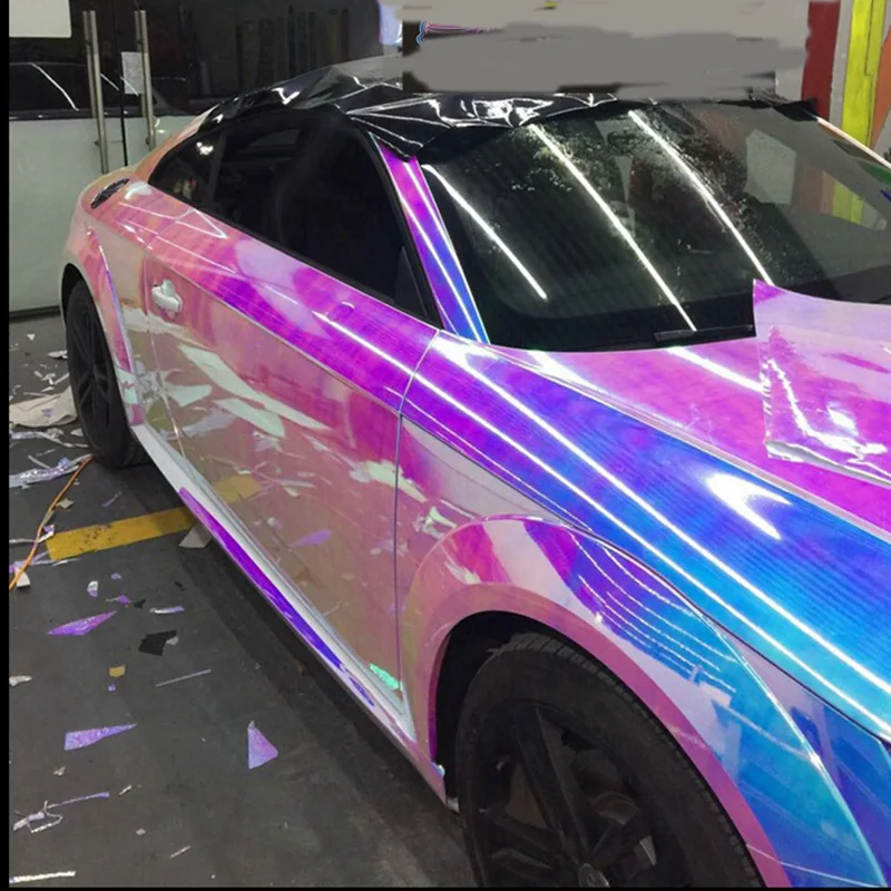 

3m x 135cm Holographic White Rainbow Chrome Car Vinyl Wrap Sticker Decals Car Styling Color Changing Films for Roof Hood Wraps