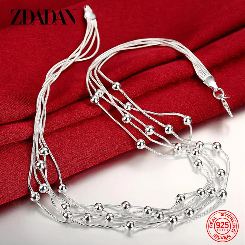 

ZDADAN 925 Sterling Silver Bead Necklace Chain For Women Fashion Party Jewelry Wholesale