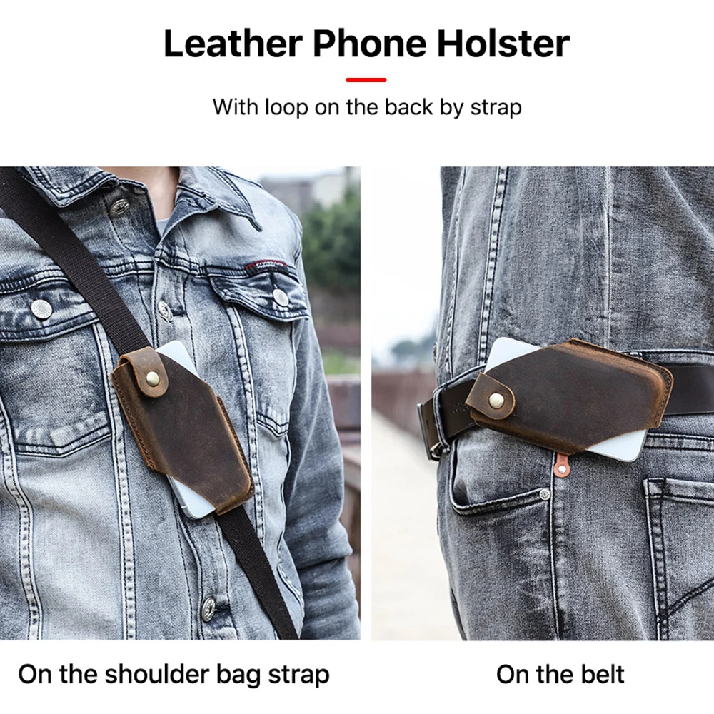 CONTACTS FAMILY 100% Nubuck Leather Men Phone Waist Case Bag for iPhone 16 15 14 13 Magnetic Button Cellphone Belt Clip Holster