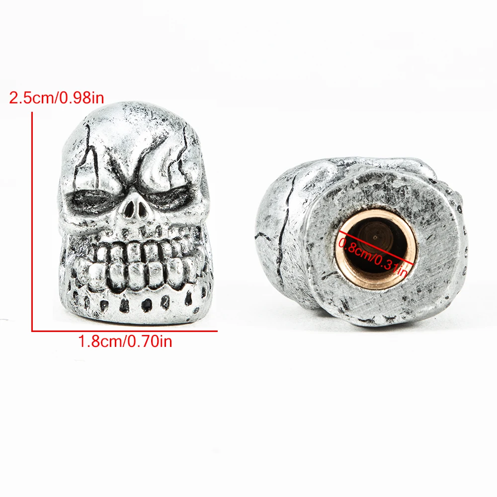 AUTCOAT 4Pcs/Set Skull Skeleton Head Car Wheel Tire Air Valve Stem Cap Dust Covers Personality Tire Valve Cap