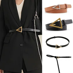 Ceinture en cuir pour femme, sangle de taille, triangle en métal, sangle fine, surintendant, mode féminine, nouveau design