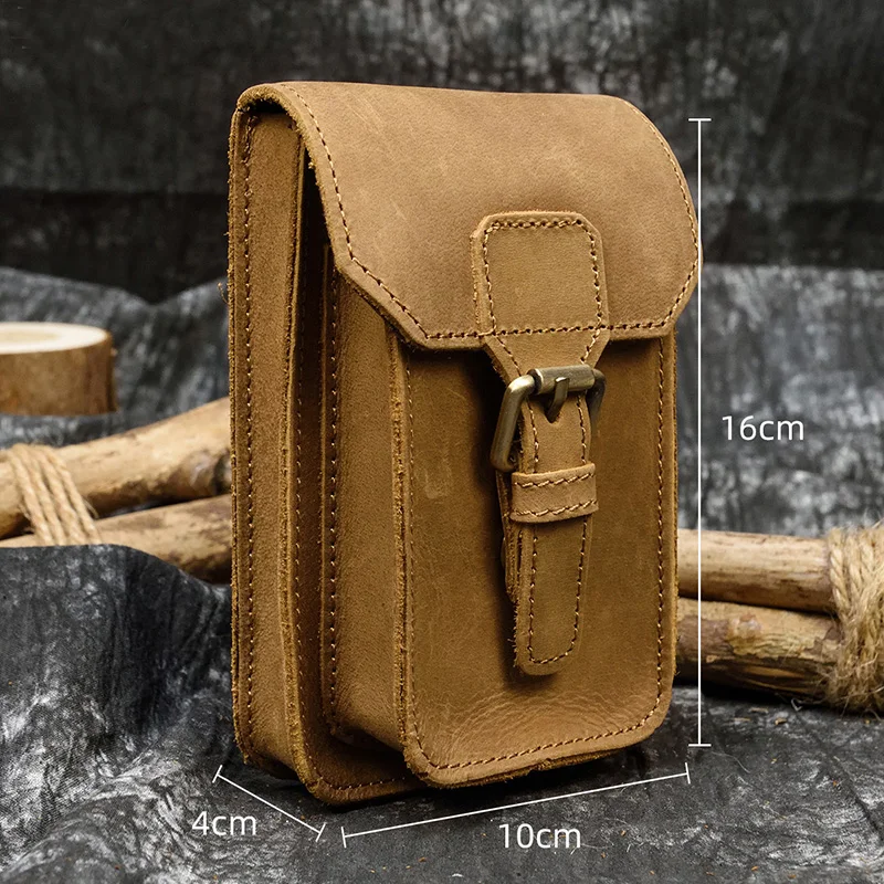 Luufan Genuine Leather Men Waist Bag Cowhide Fashion Male Hook Waist Pack Fanny Running Belt Bag Cigarette Case 5.5\