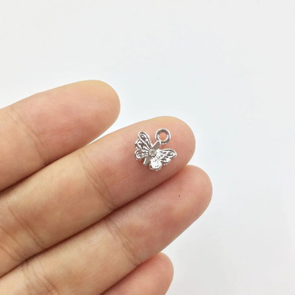 Eruifa 20pcs 9mm Mini Butterfly Wth Rhinestone Coin Zinc Alloy Necklace,Earring Bracelet Jewelry DIY Handmade 2 Colors