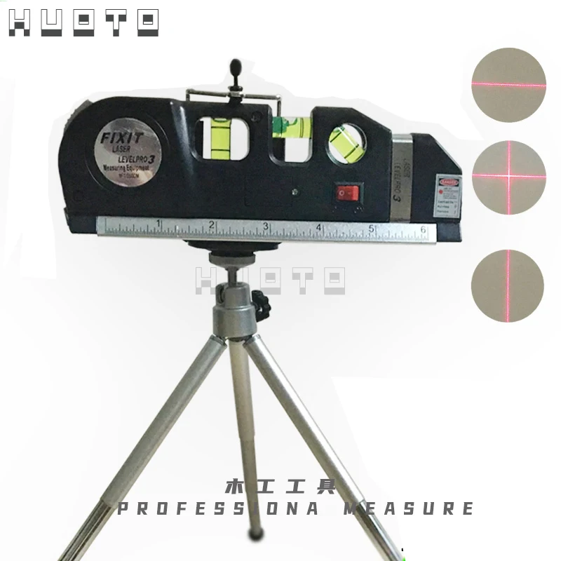 Laser Level Vertical Measure Line Tape Adjusted Multifunction Standard Ruler Horizontal Lasers Cross Lines Instrument + Tripod