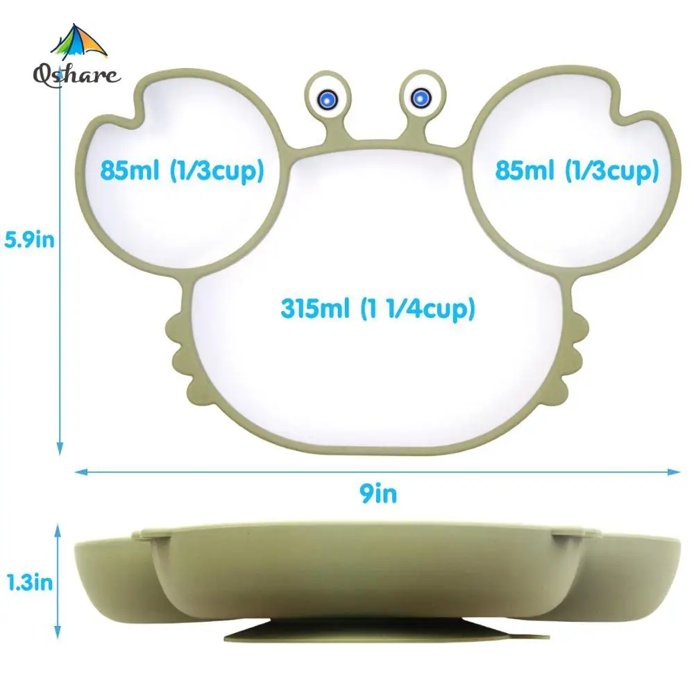 Qshare-talheres de silicone para crianças, tigela antiderrapante, bpa livre, prato de jantar, acessórios do bebê