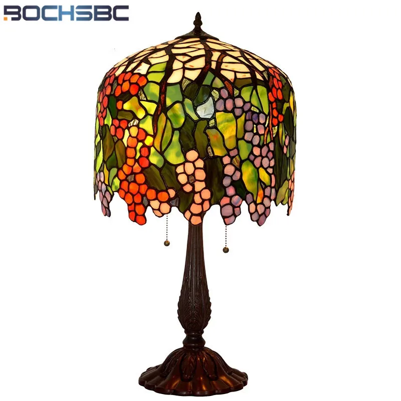 BOCHSBC European Retro style Luxury Living room Table Lamp Grape Color Glass Decoration long tubular round bedroom bedside Lamp