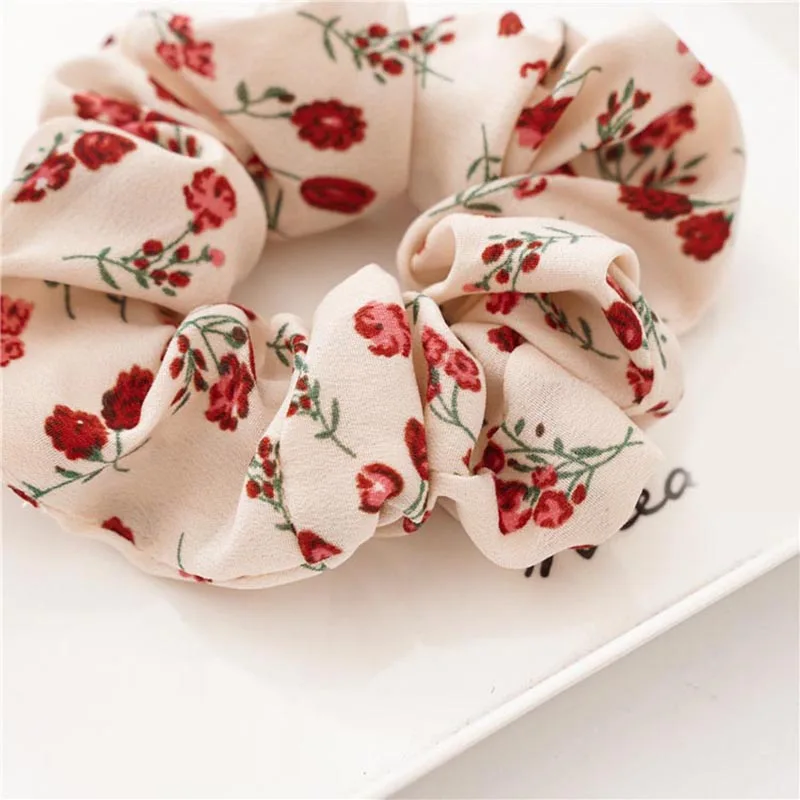 1PC Vintage Floral Printed Scrunchie Rubber Bands Women Girls Hair Accessories Ponytail Holder Elastic Hair Ties Girl Hair Bands