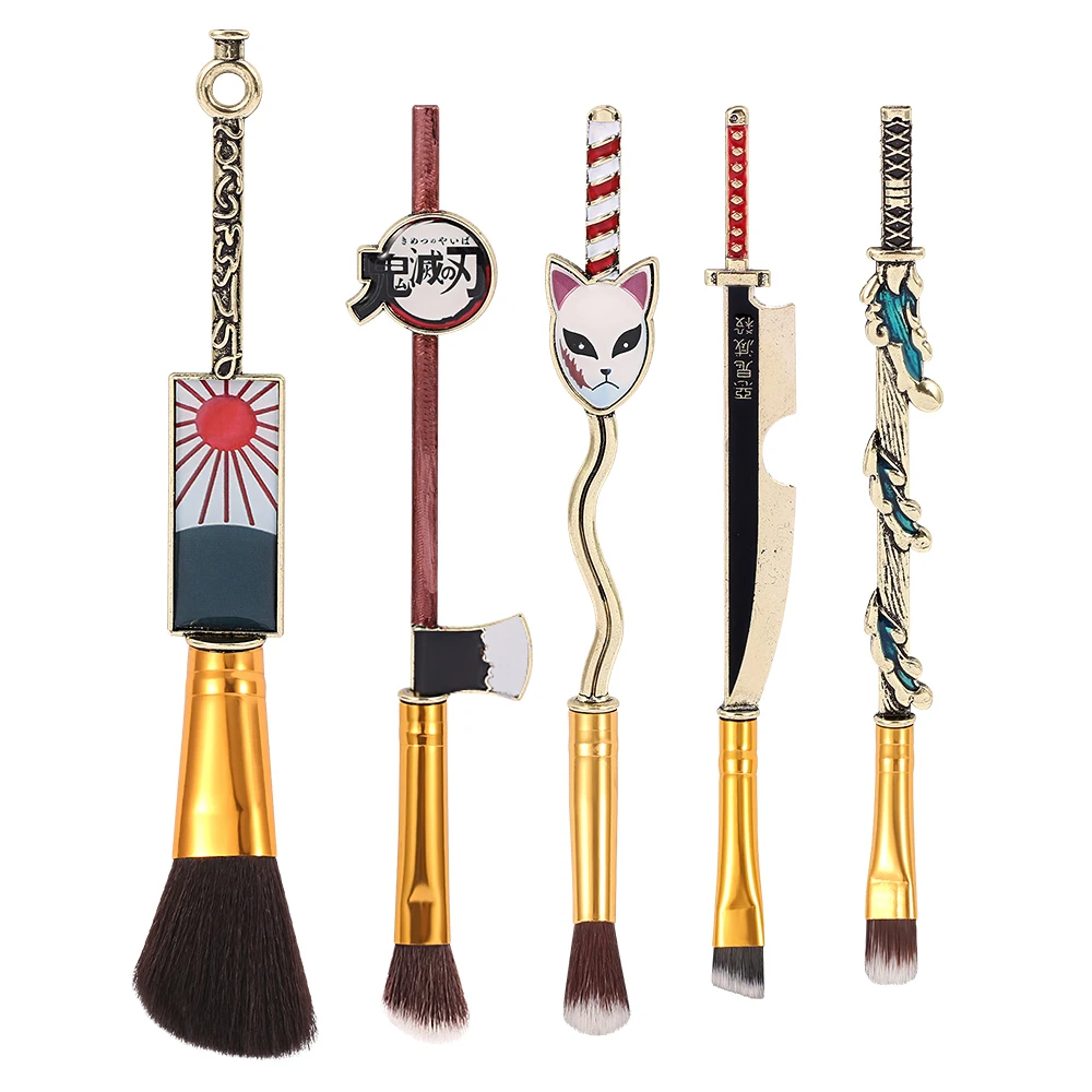 5pcs Makeup Brush Set Anime Demon Slayer Makeup Brush Tool Face Cosmetic Powder Highlight Blending Eyebrow Eyeshadow Brush Kit