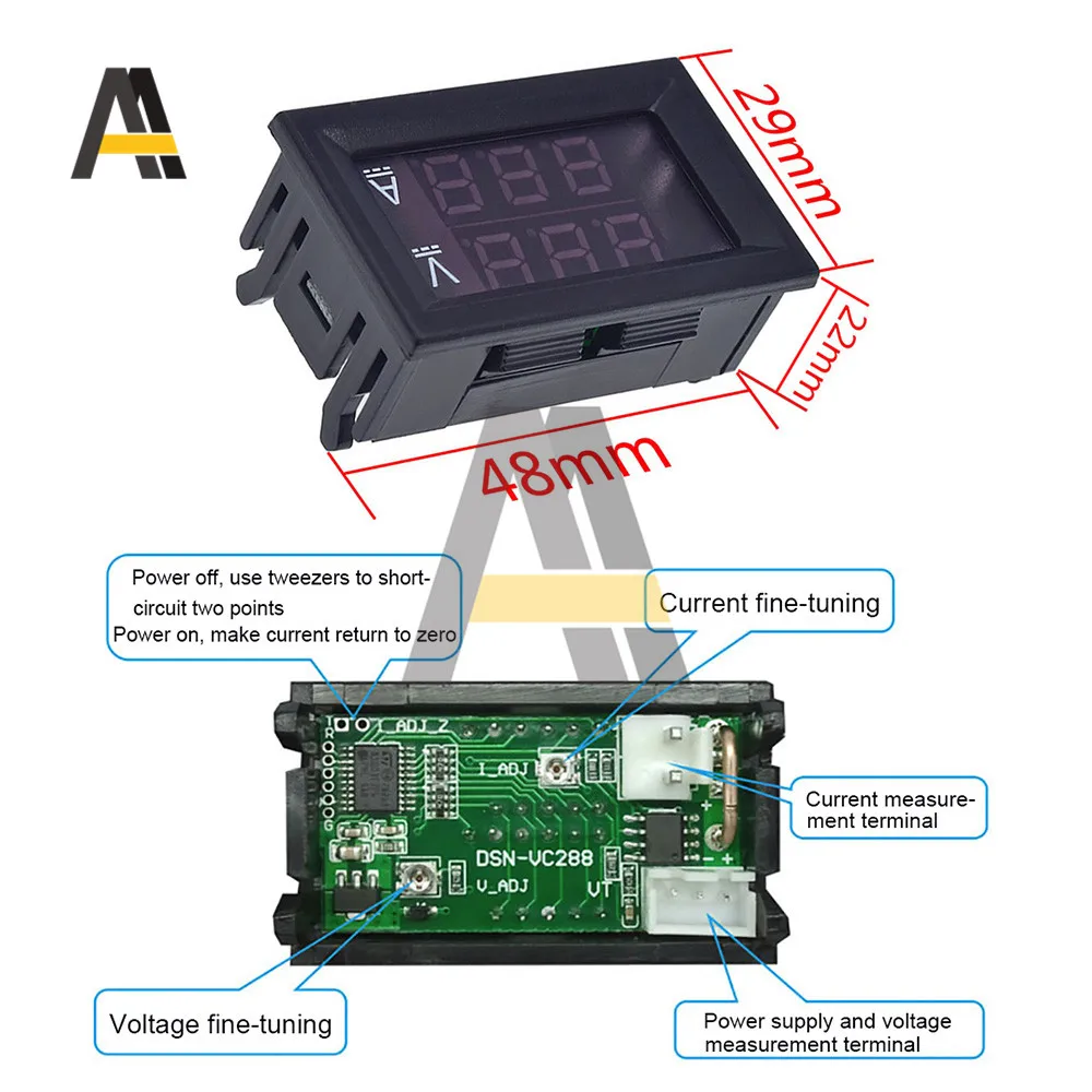 Mini Digital Voltmeter Ammeter DC/100V/100A Panel Amp Volt Voltage Current Meter Tester Detector 0.56\