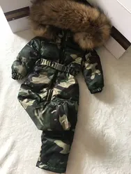 Real fur hooded 2021 Winter Jacket child jackets children jumpsuit snow suit girl floral black climbing down overall Ski suit