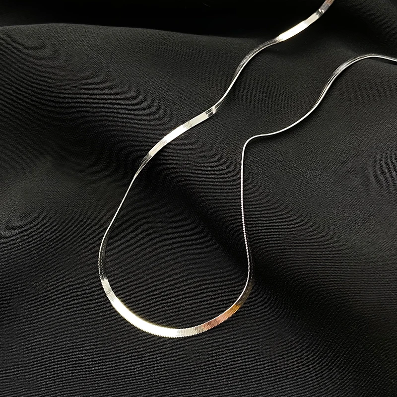 925 Sterling Silver Custom Silver Snake Bone Chain Necklace Women Temperament Clavicle Chain Simple Choker Trendy Accessories