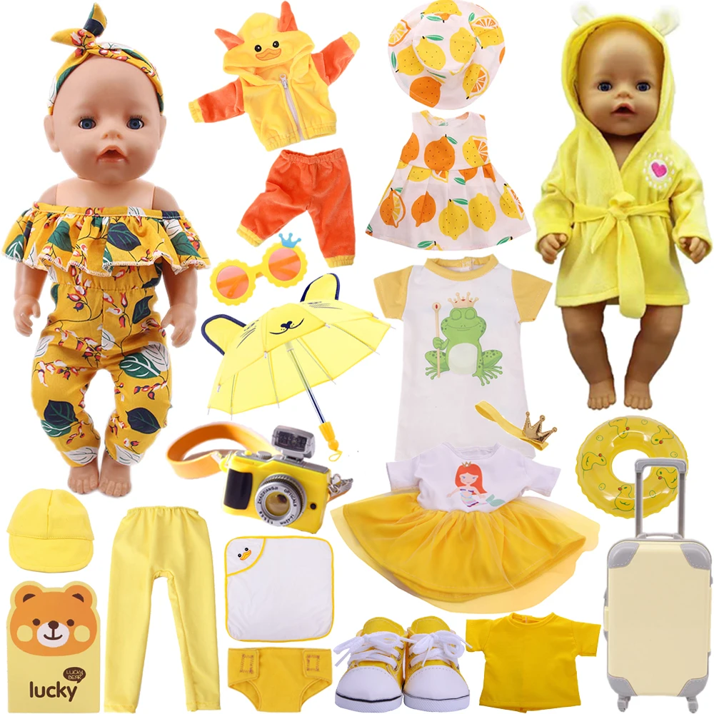 

Yellow Dress Jacket Bathrobe For 18 Inch American Doll Girl Toy 43 cm Baby New Born Clothes Acessories Nenuco Our Generation