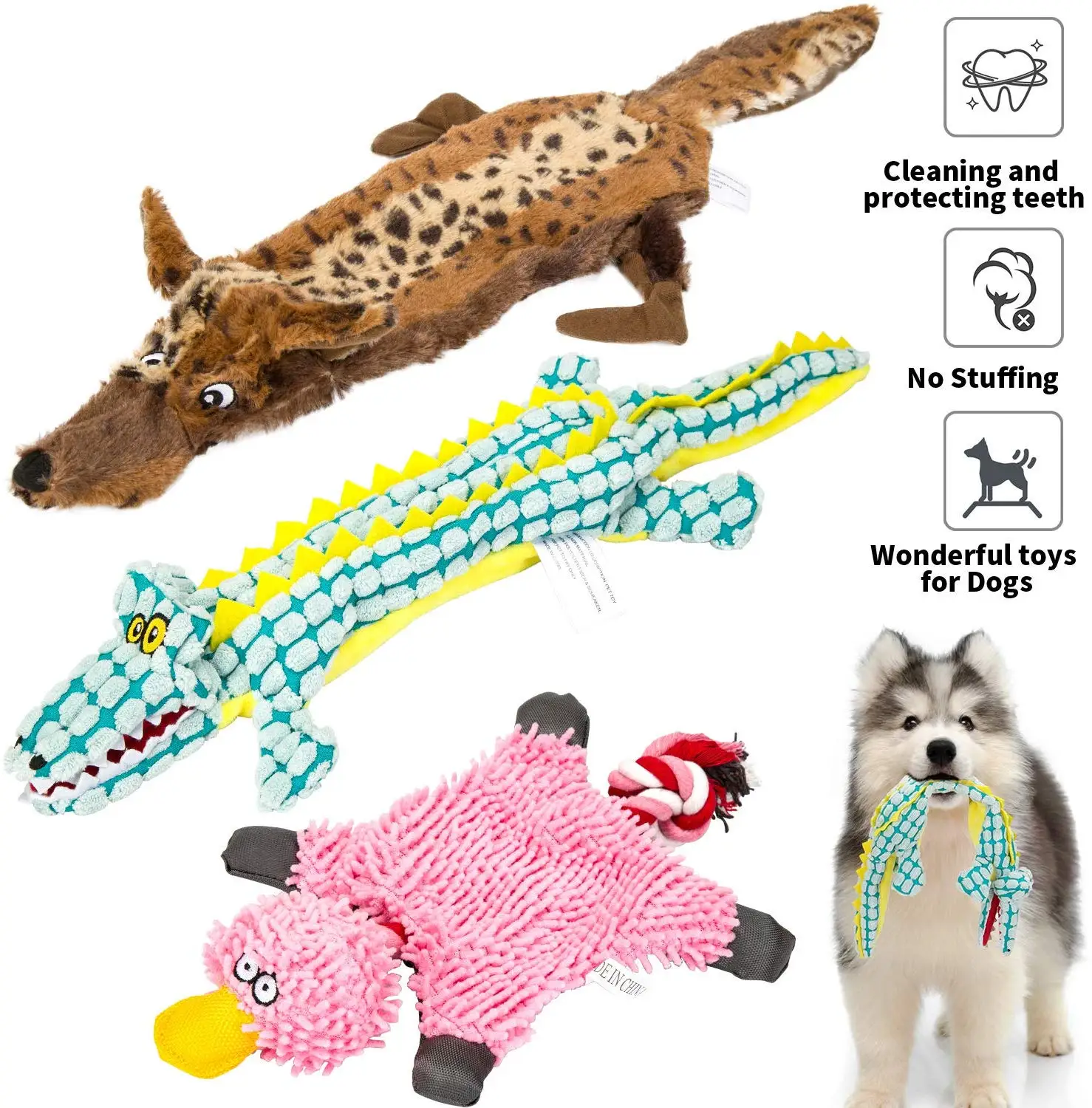 Toys No Stuffing Squeaky Puppy Squeakers Durable Stuffingless Dog Plush Toy Chew Toy Set for Small Medium Large Dogs 3pcs/set