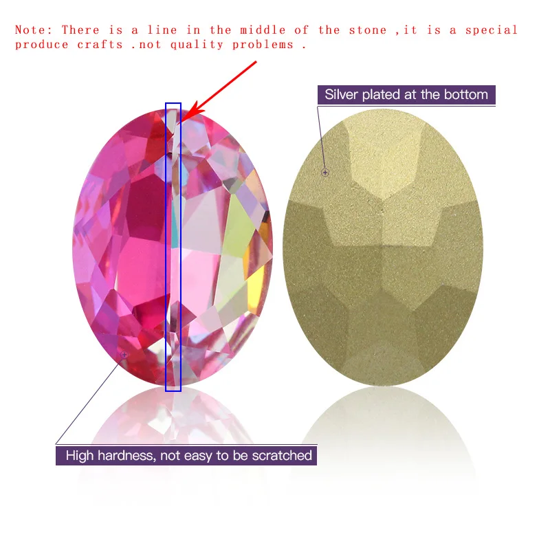 Oval Shape Laser Shine Crystal Rhinestones Colorful Pointback Glass Strass Jewelry Making Accessories Nails Glue Crystal