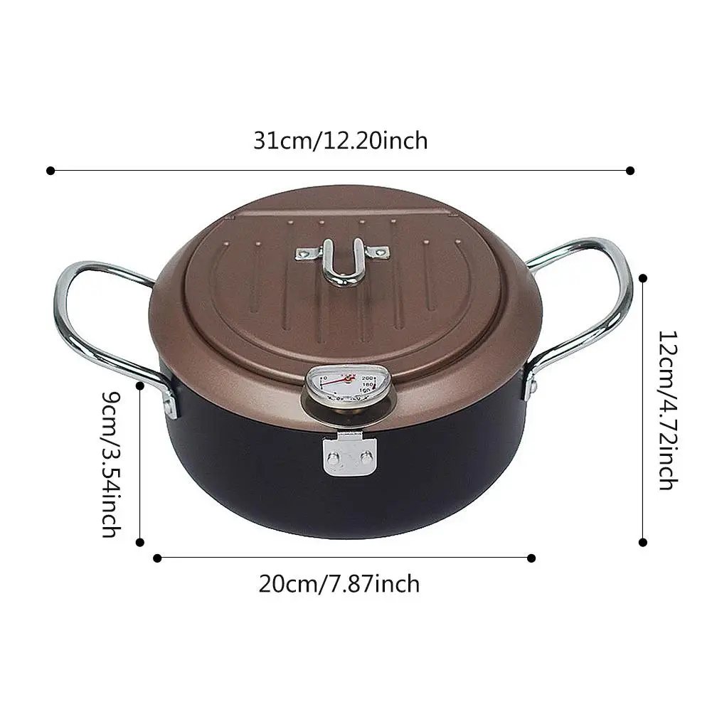 Japanese Style Deep Frying Pot Thermometre Tempura Fryer Pan Temperature Control Fried Chicken Pot Cooking Tools Kitchen Utensil