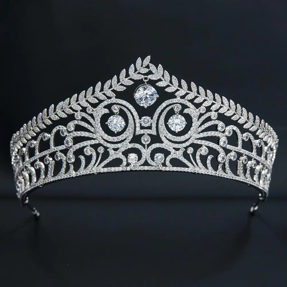 Cubic Zirconia Royal Replica Tiara for Wedding,Crystal Queens Tiaras Crown for Bride Hair Jewelry CH10355