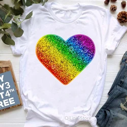 Rainbow Heart Print Lgbt T Shirt Summer Top Female T-Shirt Cute Girl Tumblr Clothes Tee Shirt Femme Streetwerar 90s 00s Tshirt