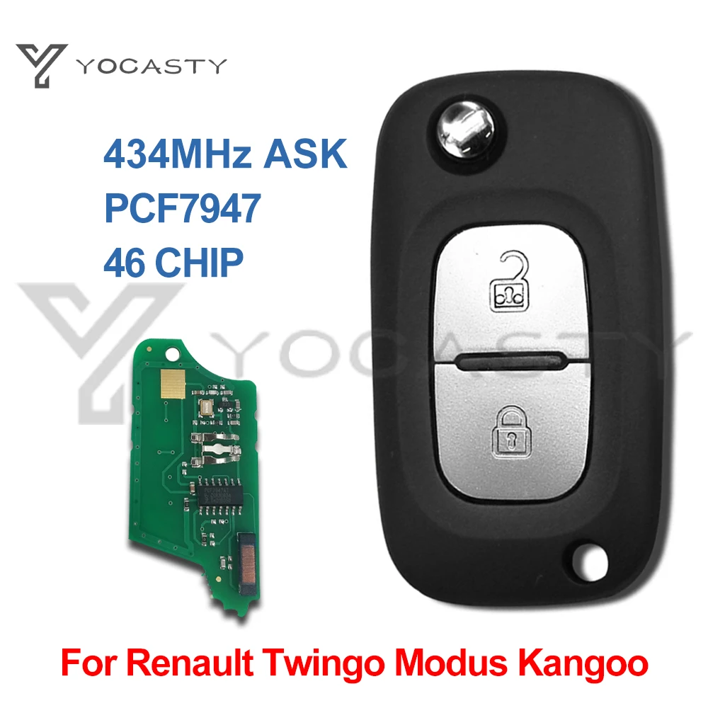 

YOCAST 2 Buttons Car Remote Flip Key FOR Renault Clio 3 Megane 3 Scenic 3 Fluence Twingo PCF7947 46 CHIP 434MHz