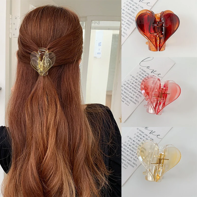 2022 New Hair Clip for Women Double Layer Love Hair Claw Girls Solid Color Hairpin Crab Hair Clips Fashion Hair Accessories Gift