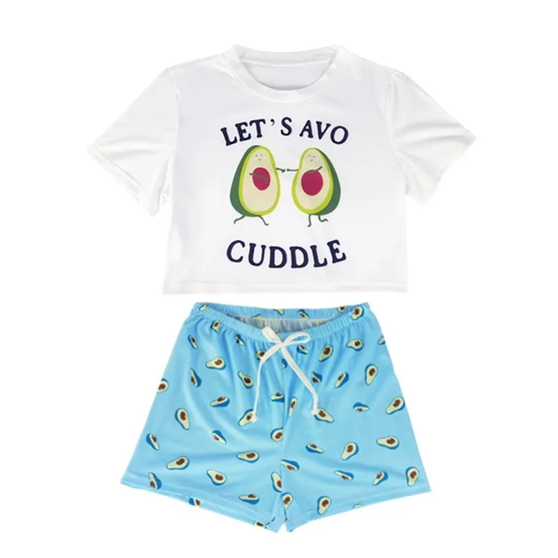 Women Cotton Pajama Sets Sleepwear Cute Cartoon Printing T Shirts Shorts Pj Sets Summer Sweet Homewear Lounge Plus Size Lingere