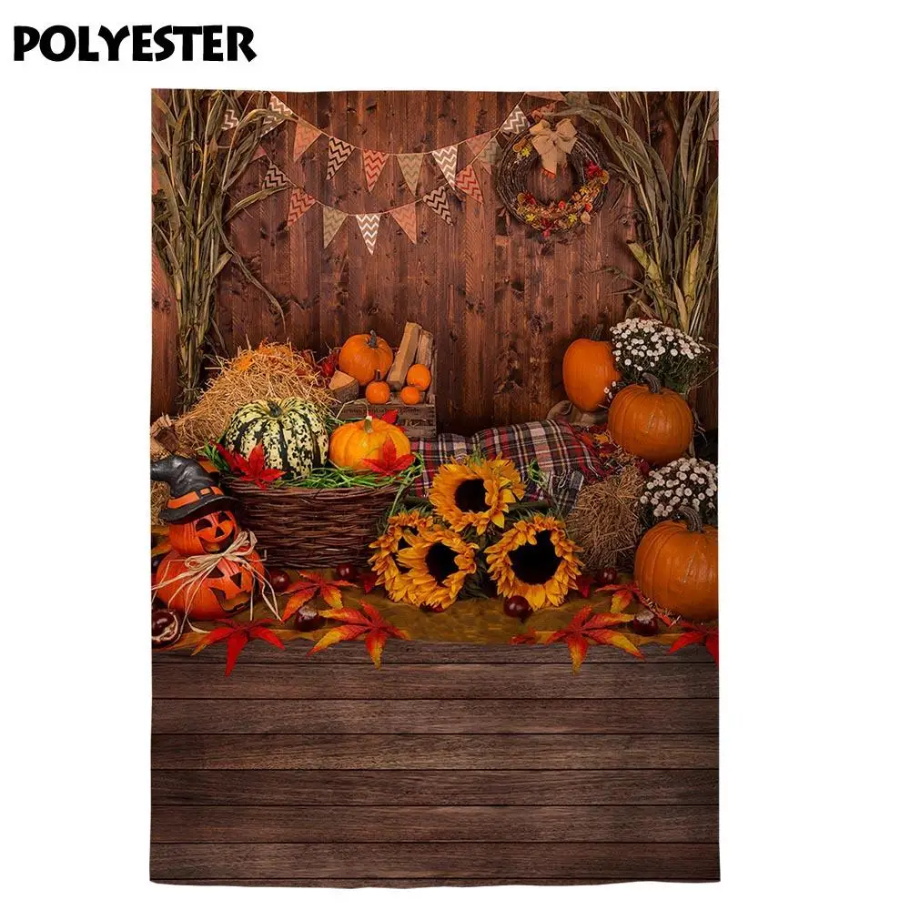 Allenjoy Fotografie Fall Achtergronden Herfst Pompoen Schuur Esdoorn Bladeren Stro Hout Muur Vloer Krans Baby Achtergrond Photophone