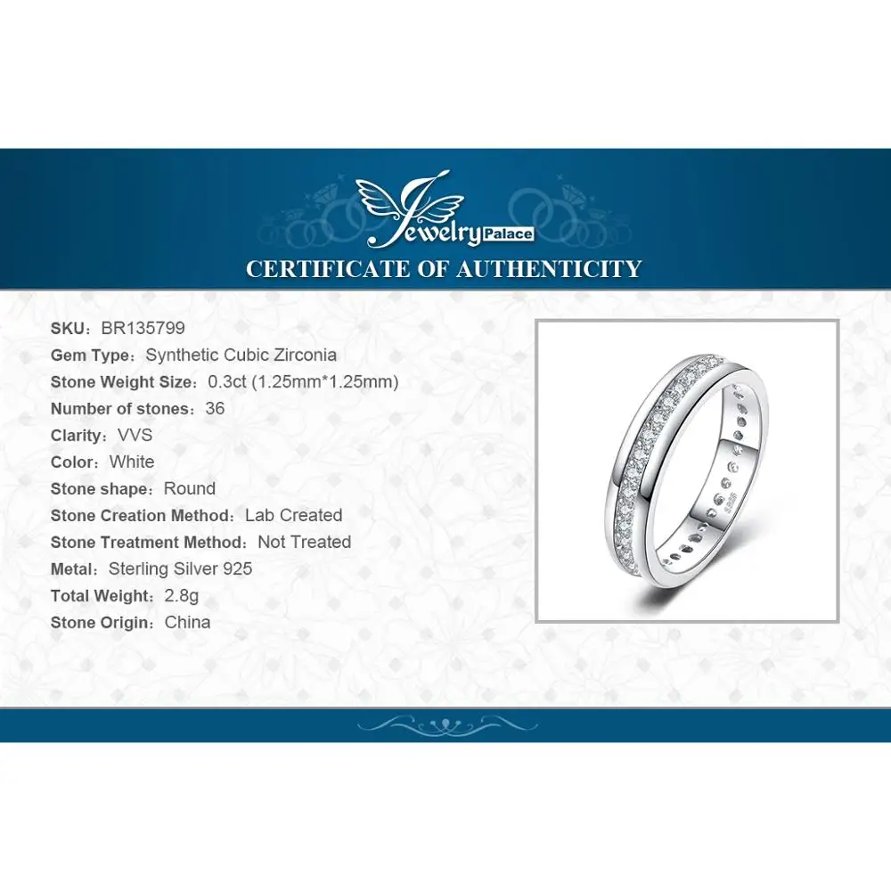 JewelryPalace 925 Sterling Silver Cubic Zirconia Eternity Wedding Band Simulated Diamond Promise Anniversary Rings for Women