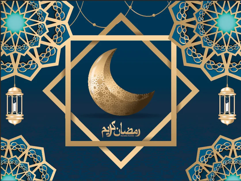 7x5FT  Fast Month Islamic Golden Blue Lamp Crescent Moon Mosque Custom Photo Studio Backdrop Background Vinyl 220cm x 150cm