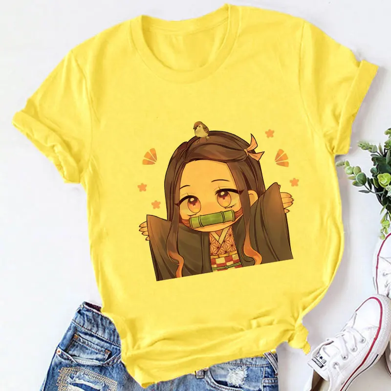 Demon Slayer T Shirt Women Kawaii Cartoon Tops T-shirt Kimetsu No Yaiba Japanese Anime Demon Blade print clothes Tshirt Female