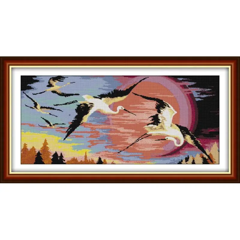 Joy Sunday Cross Stitch Red-crowned Cranes In The Rising Sun Cross Stitch Embroidery Needlework Home Decor Wall Floral Painting