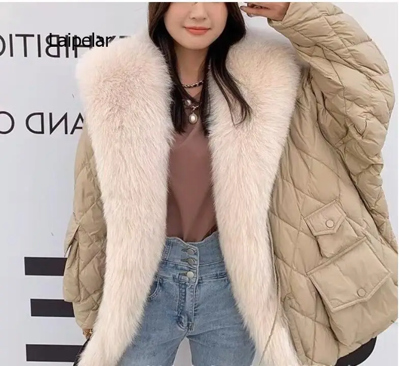 New Female Parka Fake Fox Fur Collar Trim Coat Women Winter coats Natural Rex Rabbit Fur Liner Warm Outwear Jackets Cloth