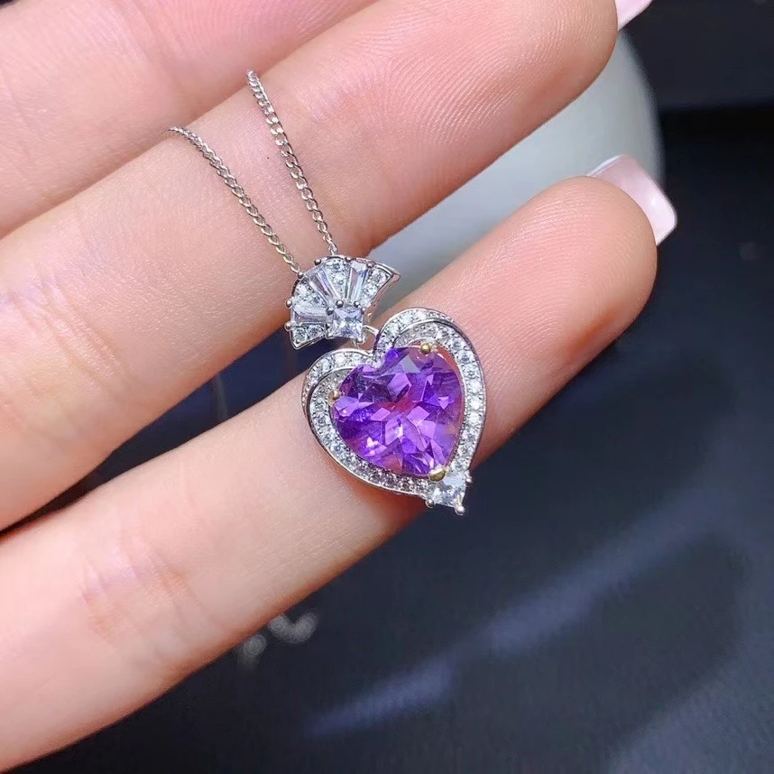 

KJJEAXCMY fine jewelry 925 Sterling Silver inlaid Amethyst Girl Exquisite elegant heart GEM PENDANT necklace support check