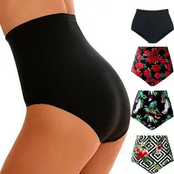 Womens Sexy Vintage High Waist Bikini Bottoms Swimwear Shorts Briefs Ladies Beachwear Bathing Beach Shorts Stretch Pants