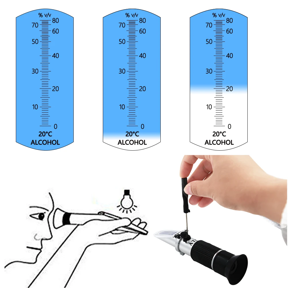 Refractometer Beer Wine Alcohol Meter 0-80% Brix Wort ATC Handheld Tool Hydrometer Concentration Spirits Tester Refractometer