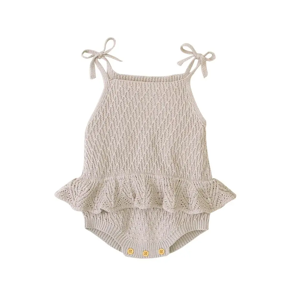 Baby Bodysuit Cute Newborn Girl Outfits Clothes Tops Fashion Summer Toddler Infant Strap Jumpsuit Solid Knitted Kids Onesie 0-2Y