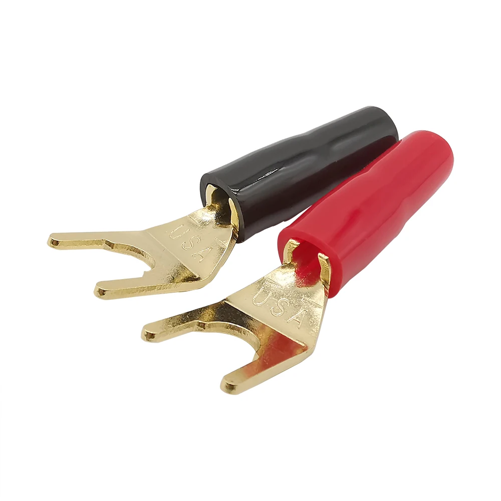 2Pcs Gold Plated Copper U Y Type Banana Plug Connector Terminals Audio Speaker Cable Wire Adapter Red Black