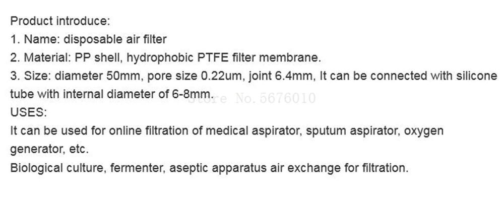 5pcs Outer DIA 50mm  0.22um Disposable Air Filter Oxygen filter,In-line bacterial filter,Used for Lab atomizer etc