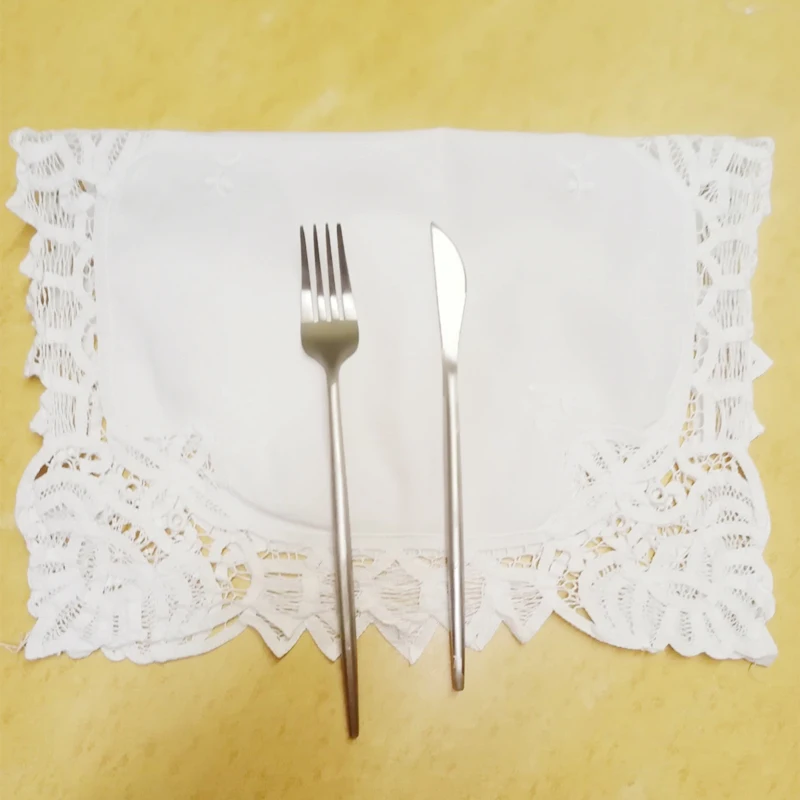 Napperons de Table en coton blanc 14x20 pouces, Set de 12 mouchoirs, napperons en dentelle faits à la main, pour un dîner élégant