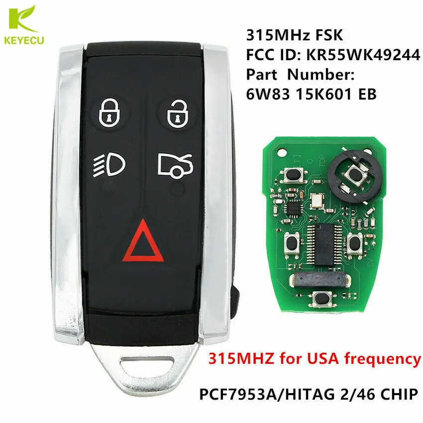 

KEYECU Replacement Smart Remote Key 5 Button 315MHZ FSK for Jaguar XF XFR XK XKR FCC ID: KR55WK49244,6 W83 15K601 EB