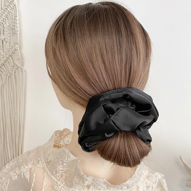 موضة باقة الشعر التعادل للنساء المسلمة الشيفون شريط مطاطي جميل Volumizing الشعر Scrunchie كبير الحجاب إكسسوارات الشعر