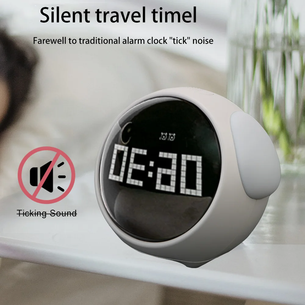 Voice Controlled Light Multifunctional Thermometer Bedside Cute Expression Alarm Clock For Home Child Alarm Clock Night Light