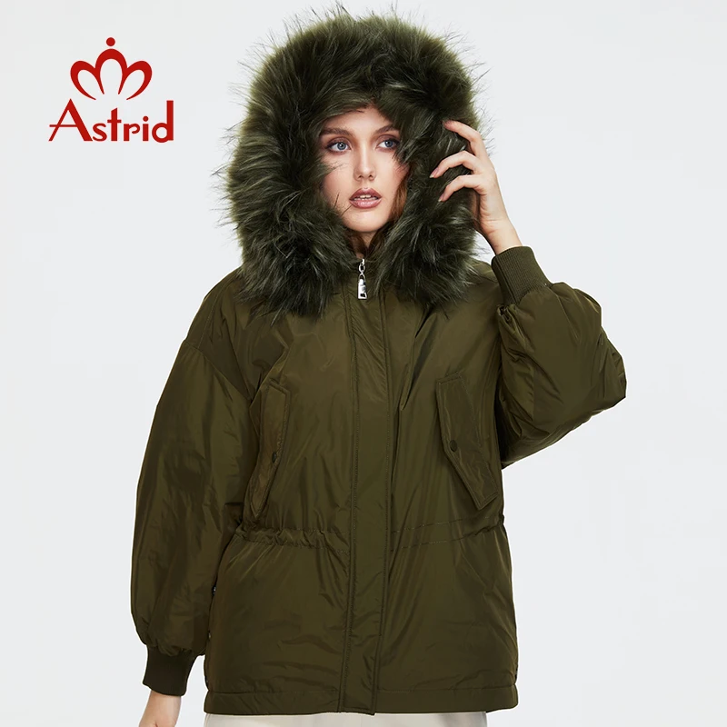 Astrid 2022 Winter Women\'s Parkas Oversize Thick Cotton warm Jackets Female Coats with Hooded Real Fur Loose Short Outerwear