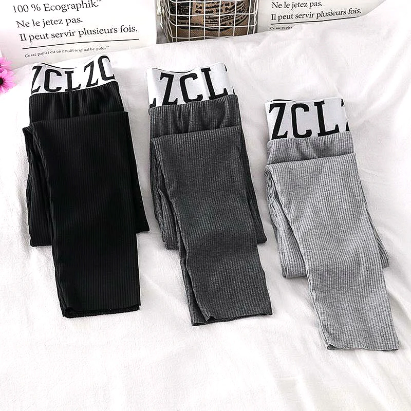 Warm Leggings For Women New Korean Version Of Leggings Small Foot Letter Solid Color Ninth pants Women's Thermal Underwear