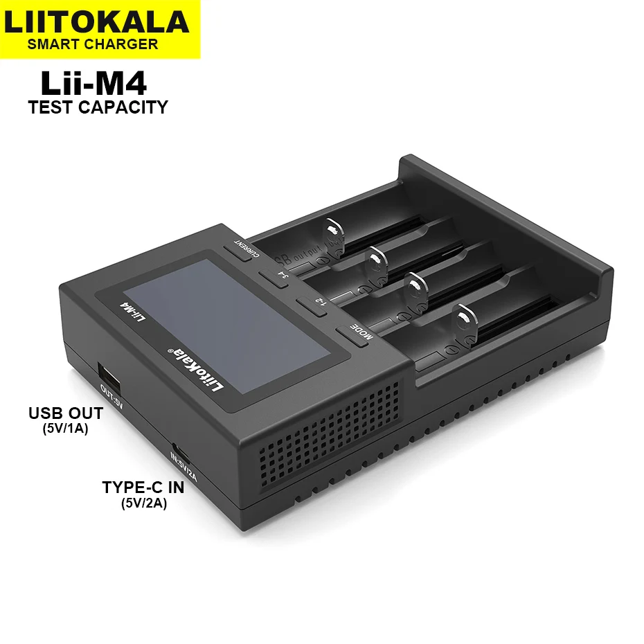 LiitoKala Lii-M4 18650 Charger LCD Display Universal Smart Charger Test capacity for 26650 18650 21700 18500 AA AAA etc 4slot image 2