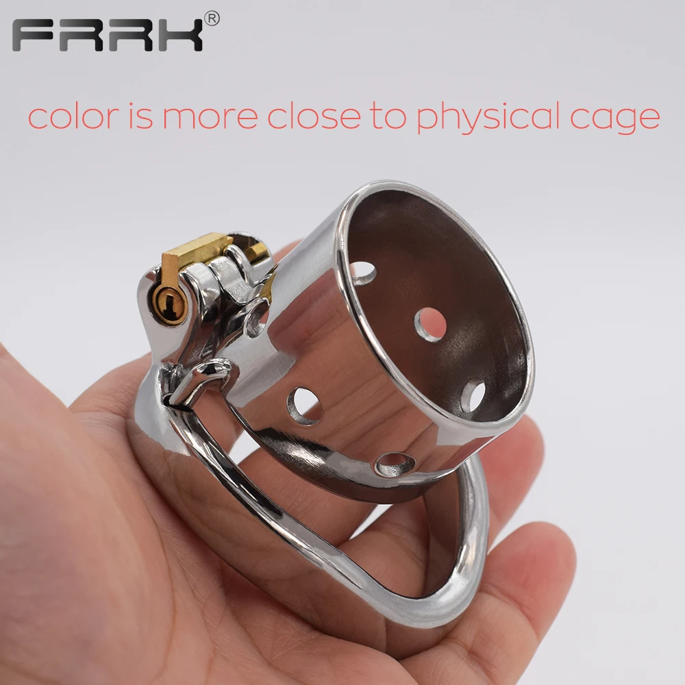 FRRK Small Penis Rings Stainless Steel Male Chastity Cage Sexual Wellness Bondage Cock Belt Lock Devices BDSM Sex Toys for Men