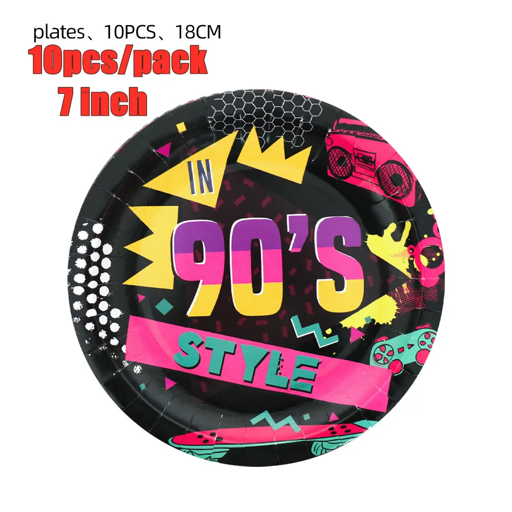 Hip Hop 90‘s Party Disposable Tableware Set Party Table Decoration Paper Cups Plates Straws Retro Disco Birthday Party Supplies
